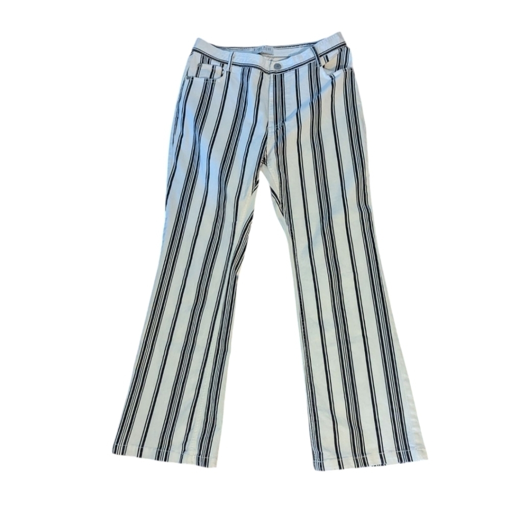Blank Paige Striped Cropped Cream/Black Cotton Casual Boho Stretchy Pants Sz M - Picture 6 of 9